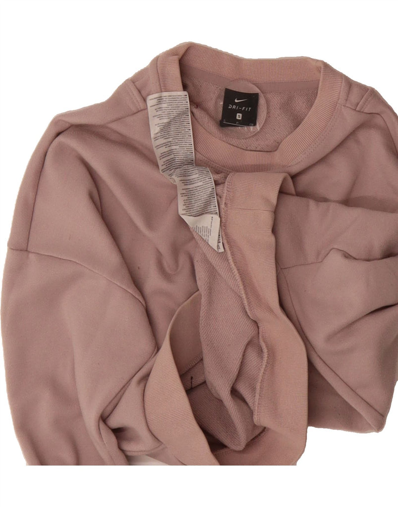 NIKE Womens Dri Fit Crop Oversized Sweatshirt Jumper UK 10 Small Pink Vintage Nike and Second-Hand Nike from Messina Hembry 