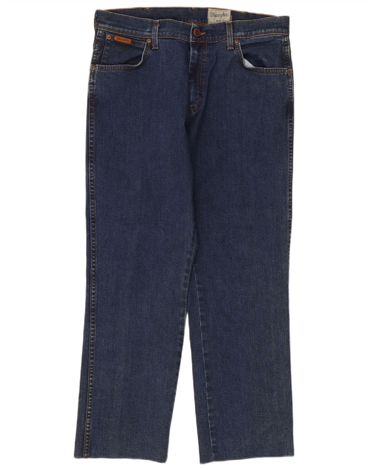 Wrangler muške teksaške ravne traperice W34 L26 tamnoplavi pamuk