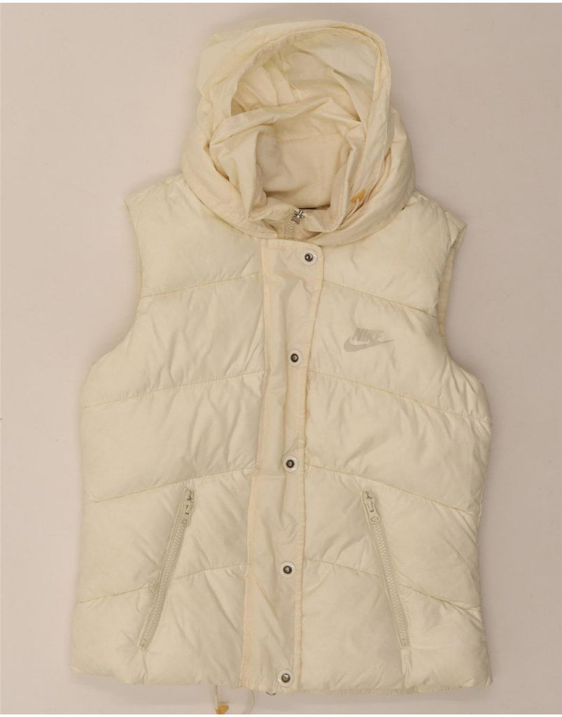 NIKE Womens Hooded Padded Gilet UK 6/8 XS Off White Polyester Vintage Nike and Second-Hand Nike from Messina Hembry 