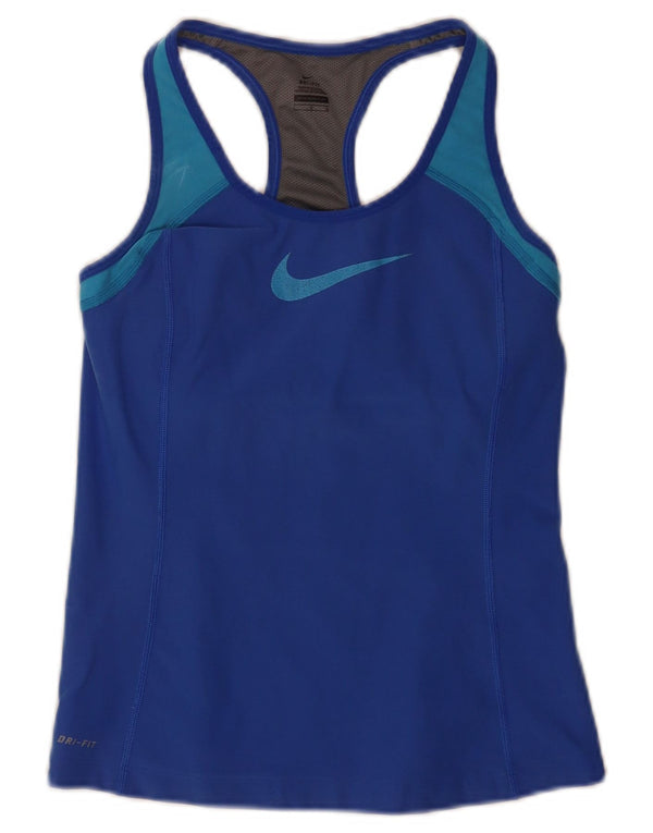 Nike Ženski Dri Fit Crop Graphic Vest Top UK 14 Large Blue Sports