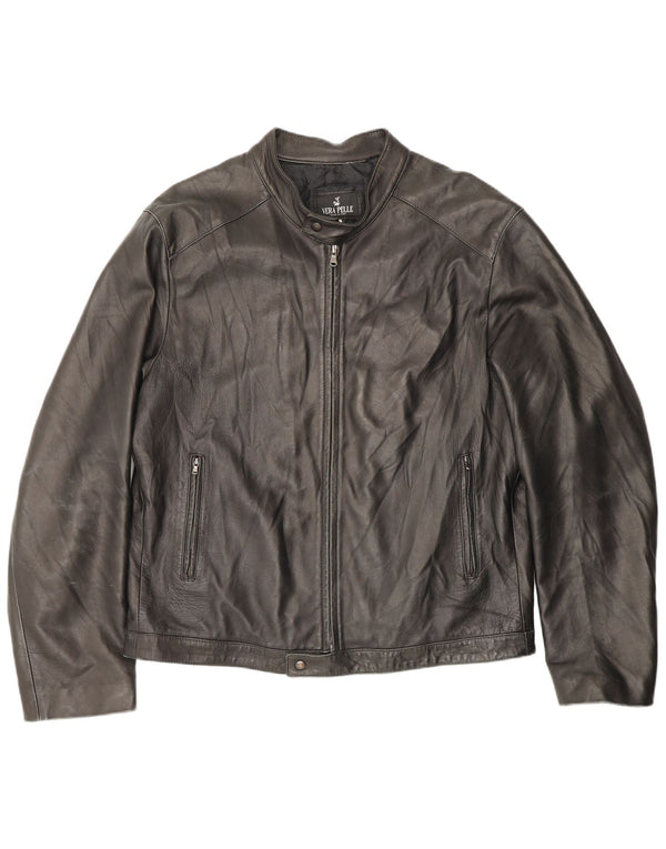 Vintage ženska kožna jakna s patentnim zatvaračem IT 54 2XL smeđa koža