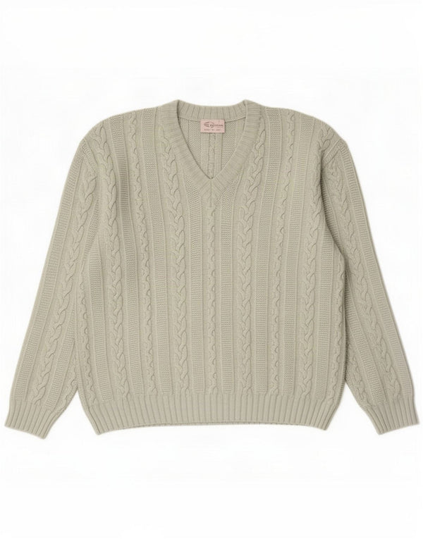 Giuliano Mens V-Neck Jumper Sweater Large Green Merino Wool