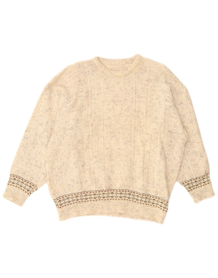 Vintage ženski džemper s okruglim izrezom UK 20 2XL bež flekasti