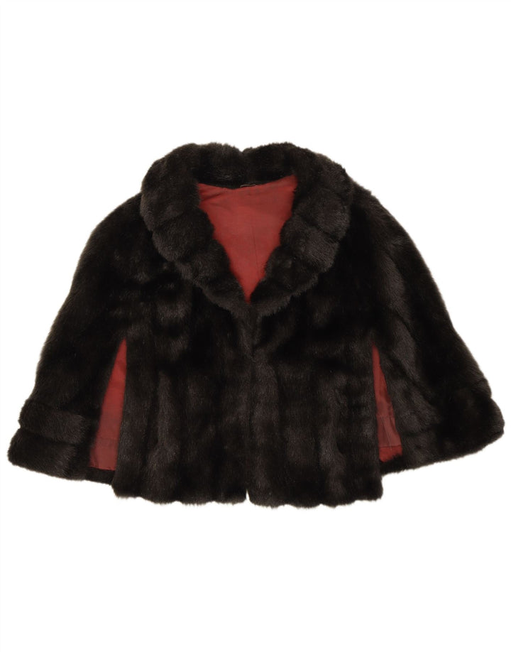 VINTAGE ženska pončo bolero jakna od umjetnog krzna jedna veličina crna