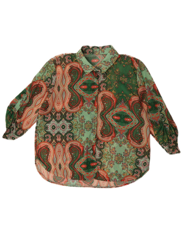 Vintage ženska prozirna košulja bluza UK 16 Veliki zeleni paisley