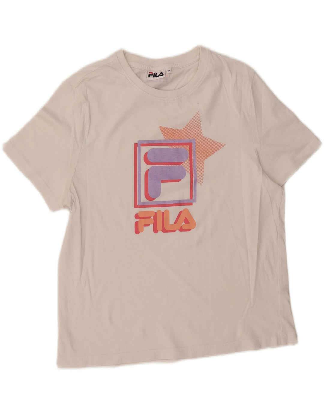 FILA Womens Graphic T-Shirt Top UK 14 Medium White Vintage Fila and Second-Hand Fila from Messina Hembry 