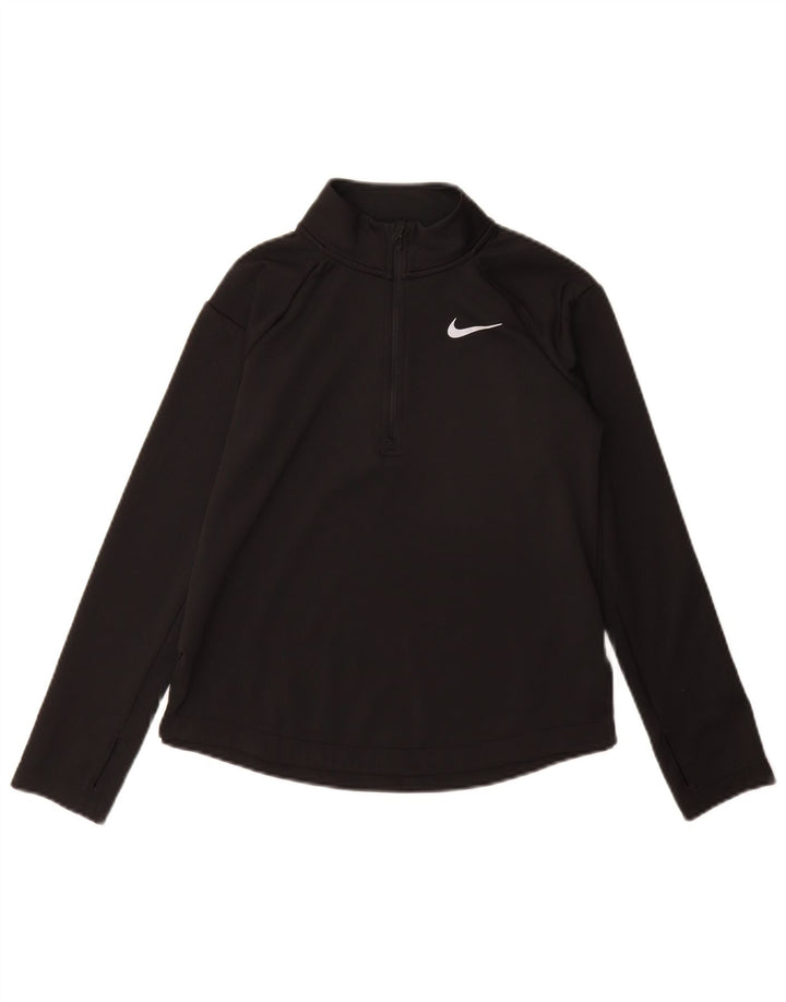 Nike Girls Dri Fit Zip Neck Pulover Top Trenirka 10-11 Years Medium Black