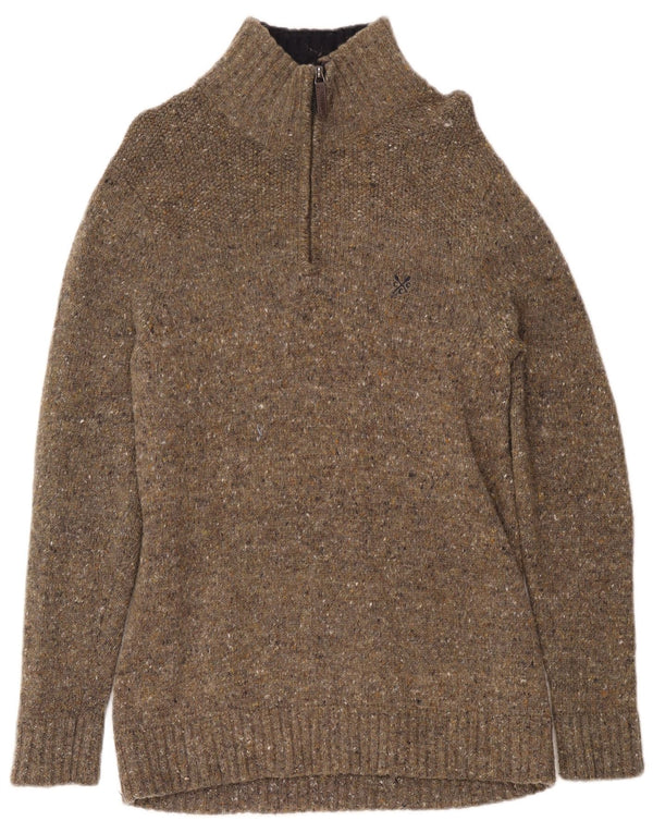 Crew Clothing Ženski džemper s izrezom s patentnim zatvaračem UK 16 Veliki kaki s pjegama