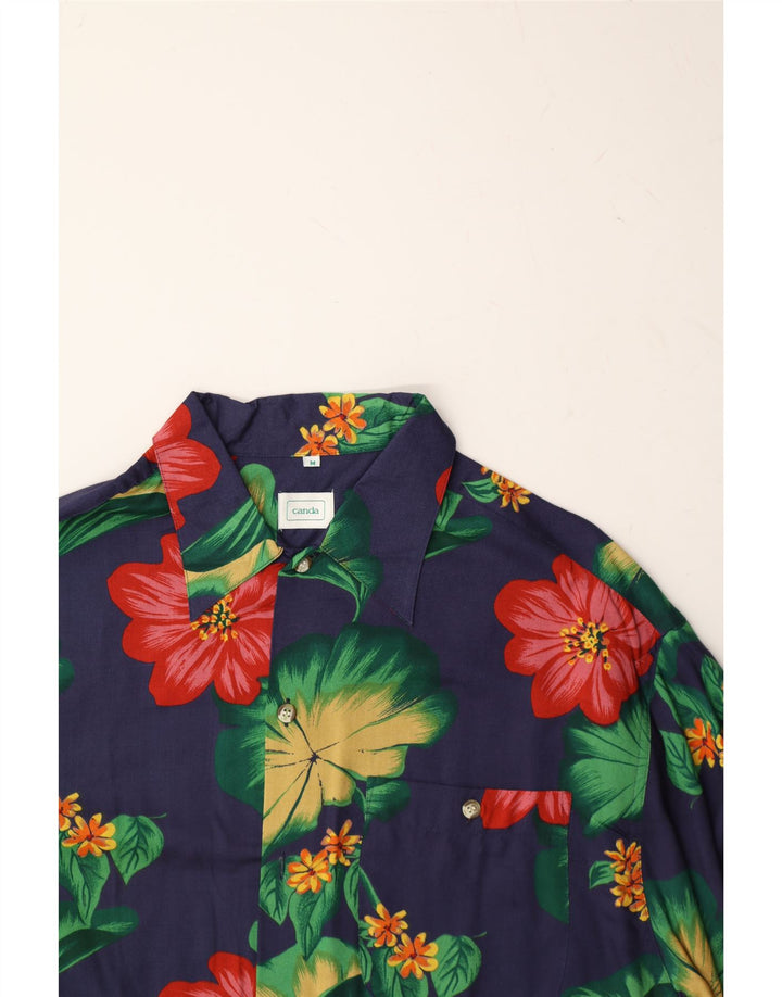 CANDA Mens Short Sleeve Shirt Medium Navy Blue Floral Vintage Canda and Second-Hand Canda from Messina Hembry 