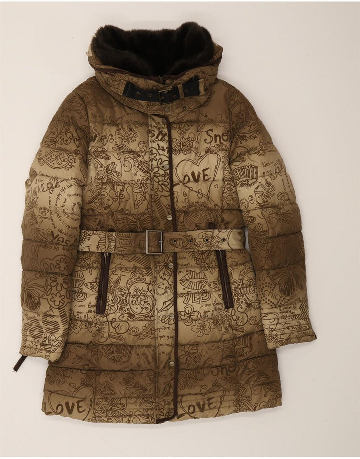 DESIGUAL Ženski podstavljeni kaput s abstraktnim uzorkom EU 38 srednje smeđe boje