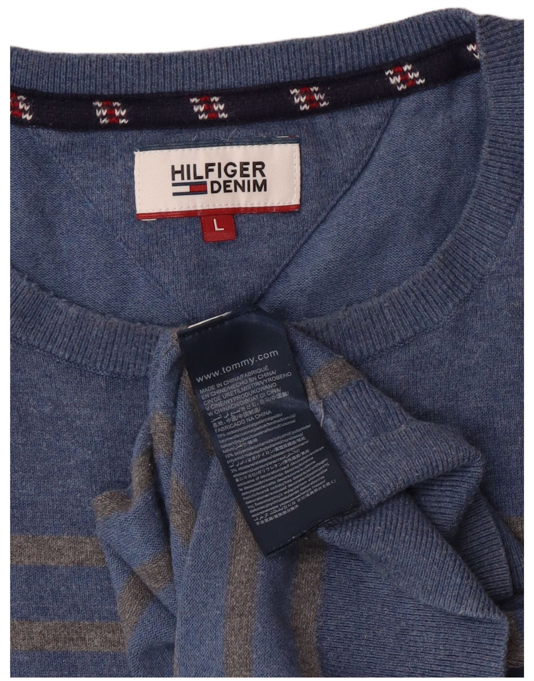Tommy Hilfiger muški pulover s okruglim izrezom, veliki pamuk na plave pruge