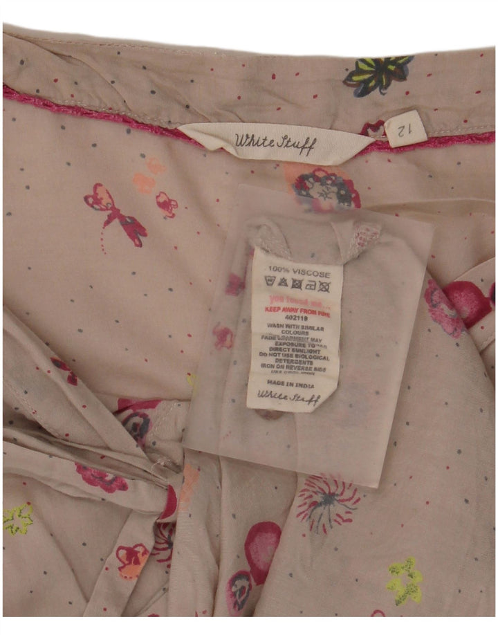 Bijela Ženska košulja bluza UK 12 Srednje bež cvjetna viskoza