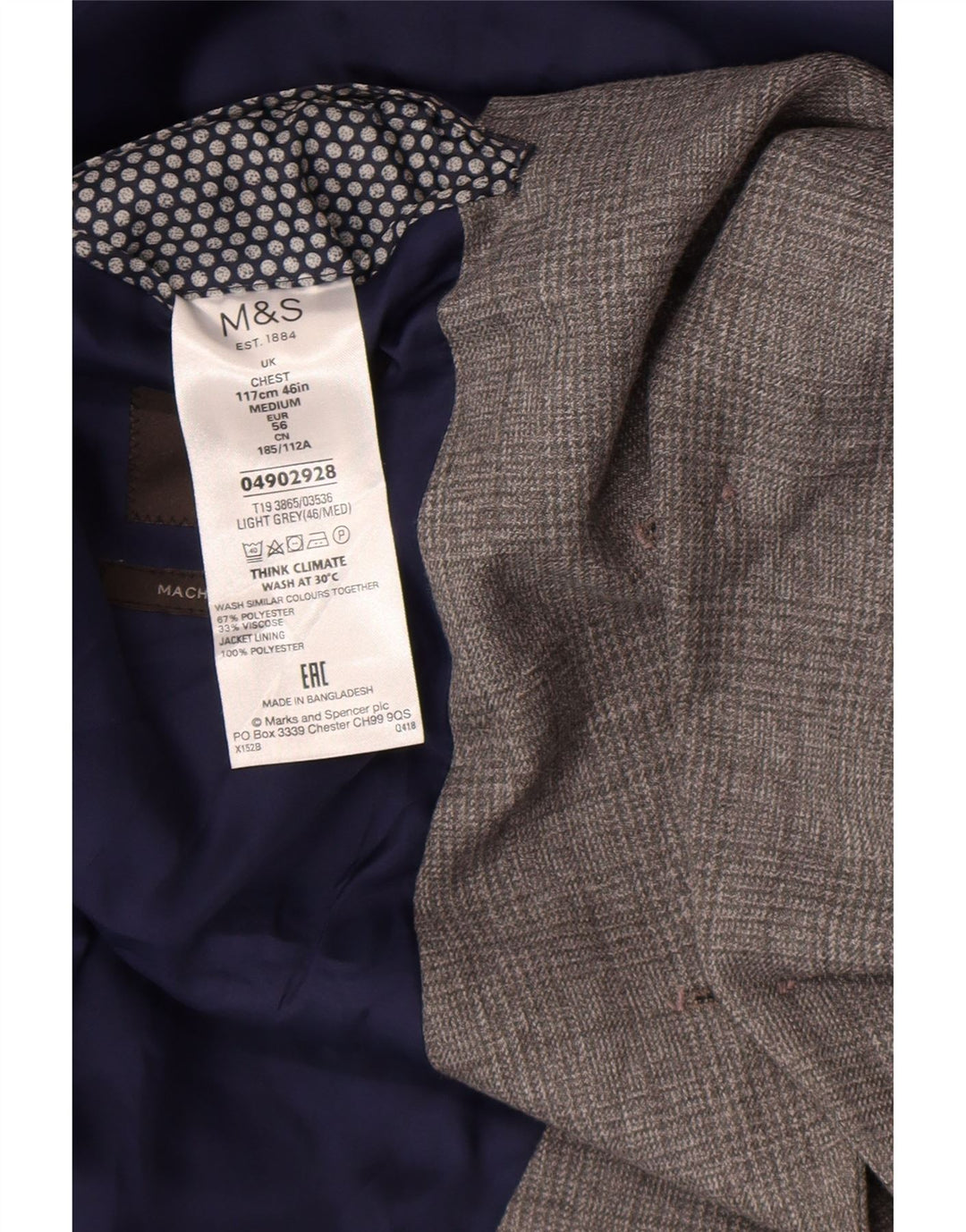 Marks & Spencer muška jakna sa 2 gumba UK 46 XL sivi karirani poliester