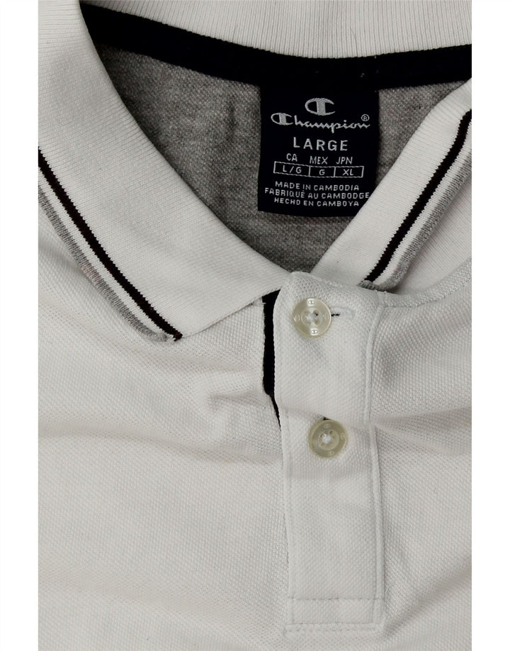 CHAMPION Mens Polo Shirt Large White Vintage Champion and Second-Hand Champion from Messina Hembry 