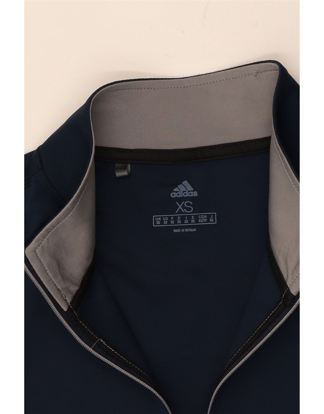 ADIDAS Mens Zip Neck Pullover Tracksuit Top XS Navy Blue Polyester Vintage Adidas and Second-Hand Adidas from Messina Hembry 