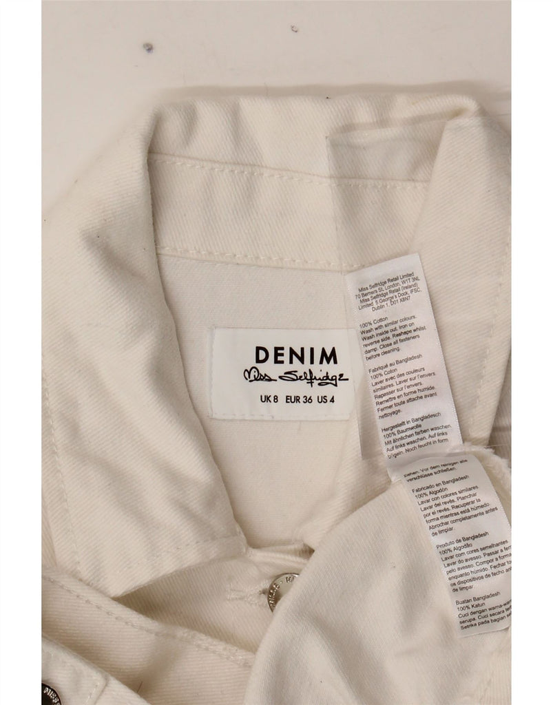 MISS SELFRIDGE Womens Crop Denim Jacket UK 8 Small  White Cotton Vintage Miss Selfridge and Second-Hand Miss Selfridge from Messina Hembry 