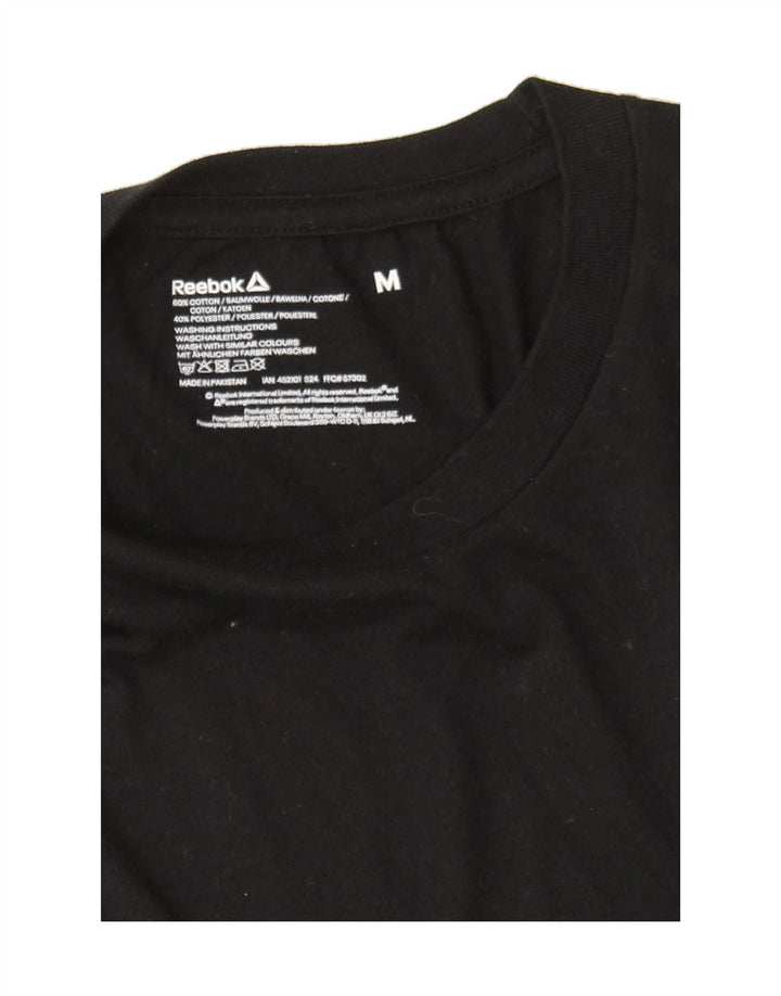 REEBOK Mens Graphic T-Shirt Top Medium Black Cotton Vintage Reebok and Second-Hand Reebok from Messina Hembry 