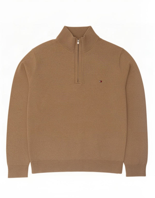 Tommy Hilfiger muški džemper s izrezom s patentnim zatvaračem 2XL bež pamuk