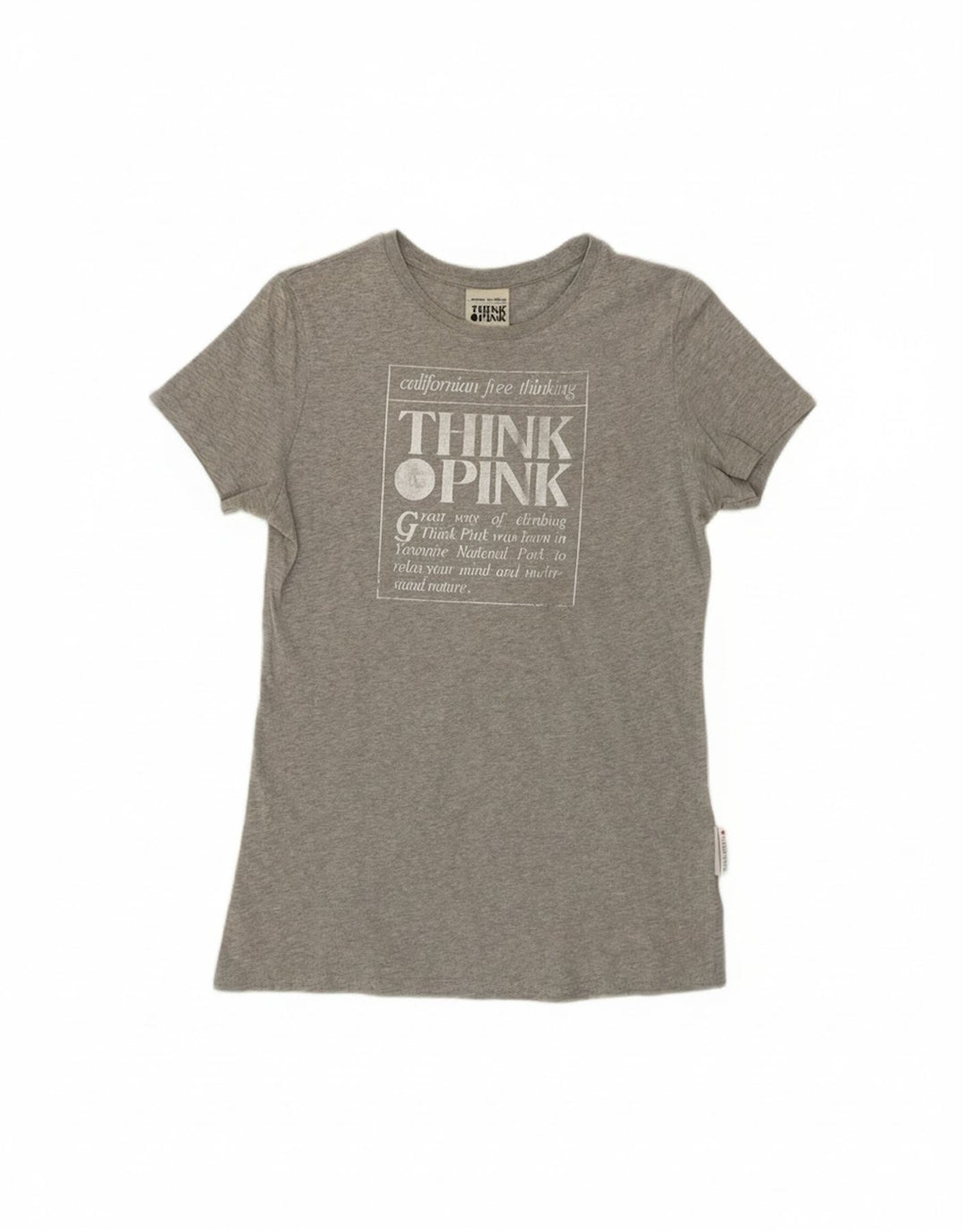 THINK PINK Womens Graphic T-Shirt Top UK 12 Medium Grey