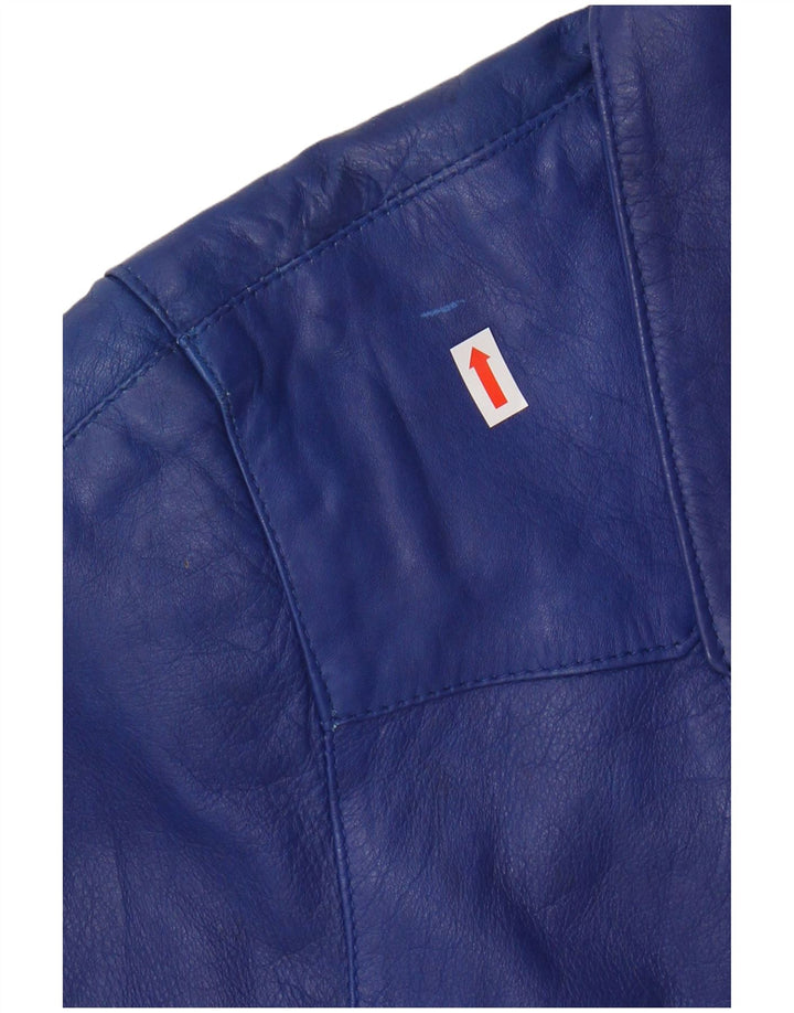 VINTAGE ženska prevelika kožna jakna UK 10 Mala plava koža