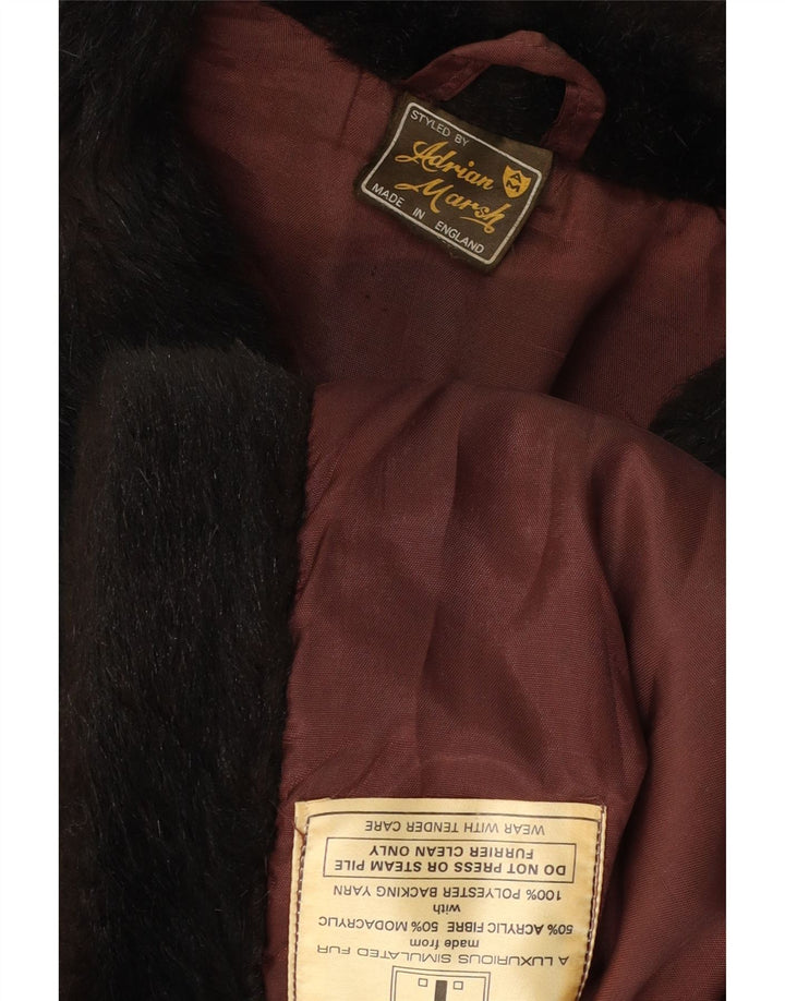 VINTAGE ženski kaput s dvostrukim kopčanjem od umjetnog krzna UK 10 Mali crni akril