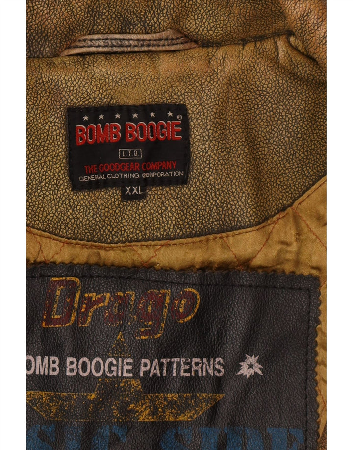 BOMB BOOGIE muška kožna jakna UK 44 2XL smeđa kožna biciklistička jakna