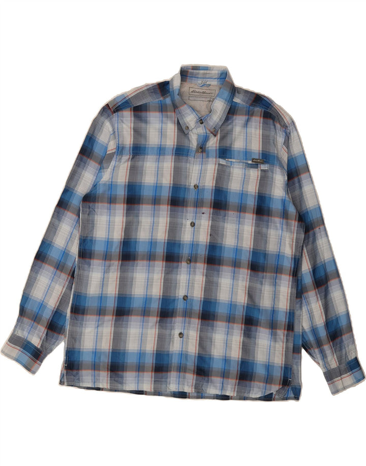 EDDIE BAUER Mens Shirt Large Blue Check Polyester Vintage Eddie Bauer and Second-Hand Eddie Bauer from Messina Hembry 
