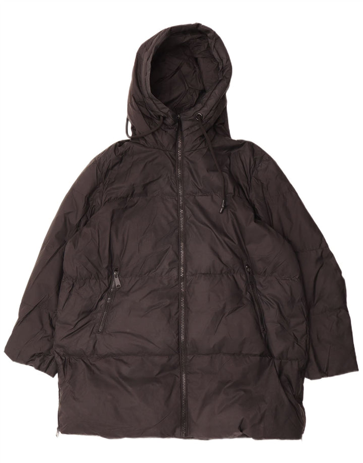 Zara ženski preveliki podstavljeni kaput s kapuljačom UK 14 Srednje crni poliamid