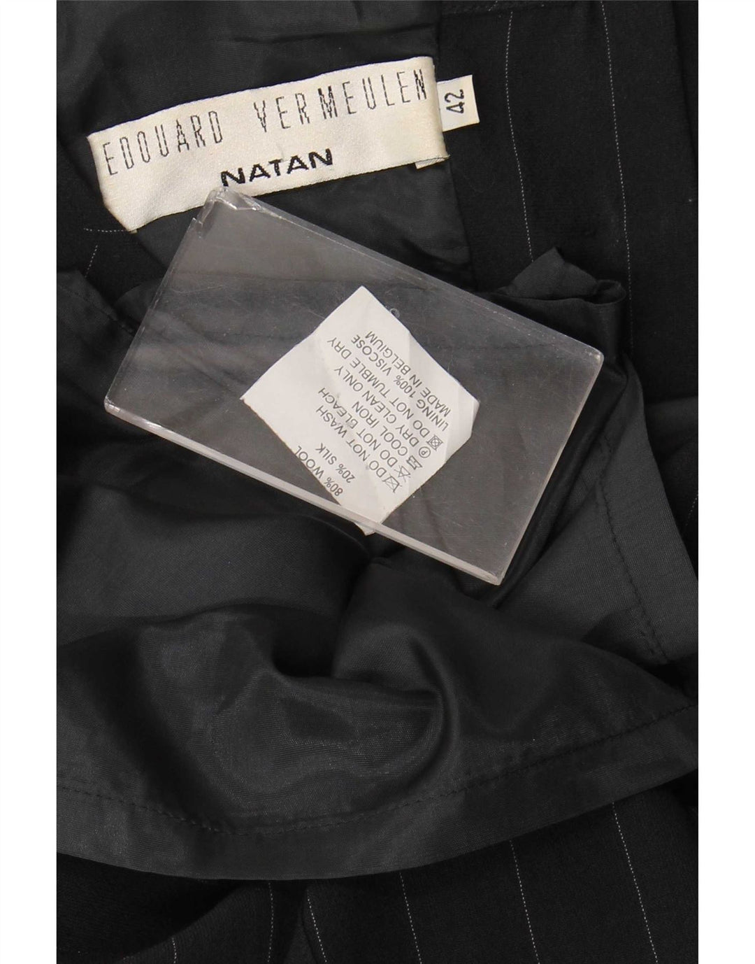 Vintage ženska maksi haljina IT 42 srednje tamnoplave vunene pruge