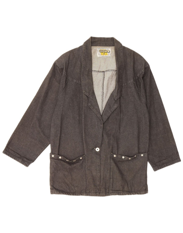 Vintage ženski preveliki traper kaput UK 14 srednje crni pamuk