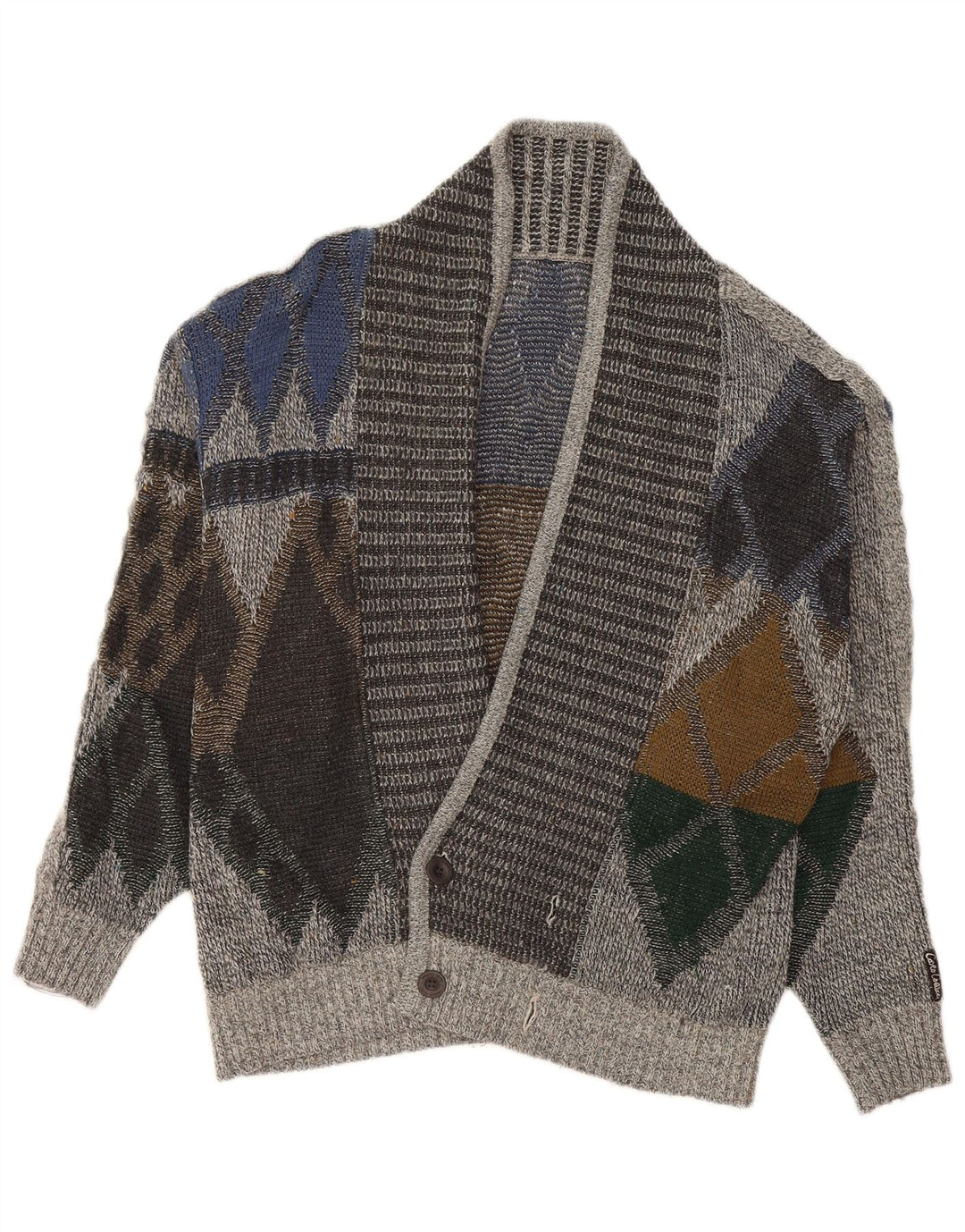 Vintage muški kardigan džemper IT 50 Srednje sivi Argyle/Diamond