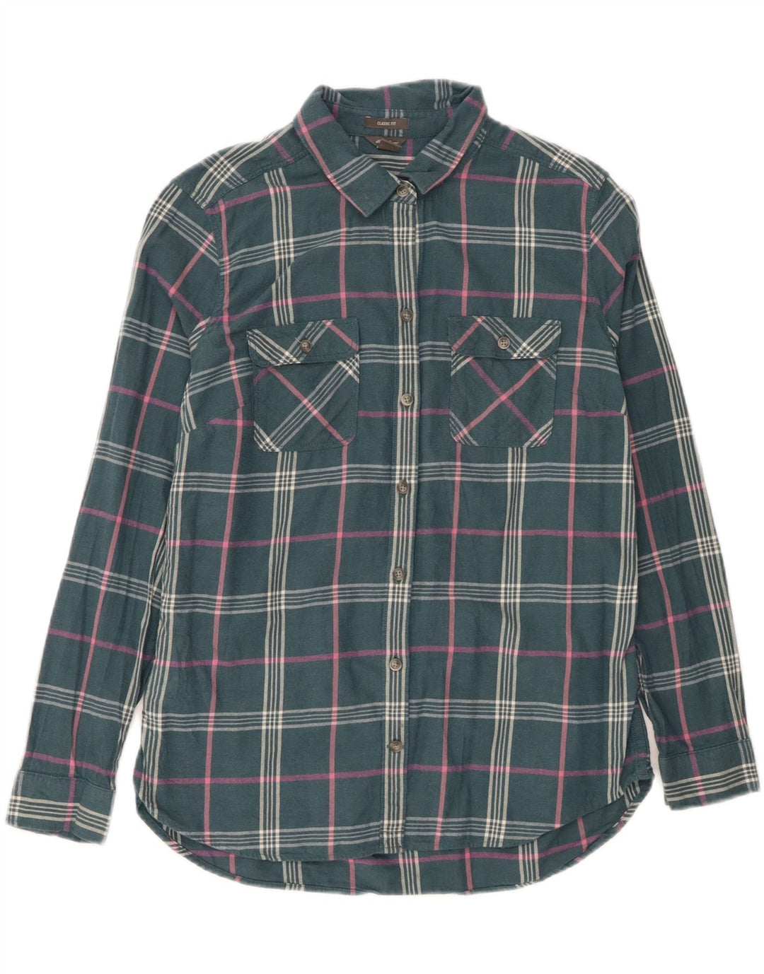 EDDIE BAUER Womens Classic Fit Flannel Shirt UK 14 Medium Green Check Vintage Eddie Bauer and Second-Hand Eddie Bauer from Messina Hembry 