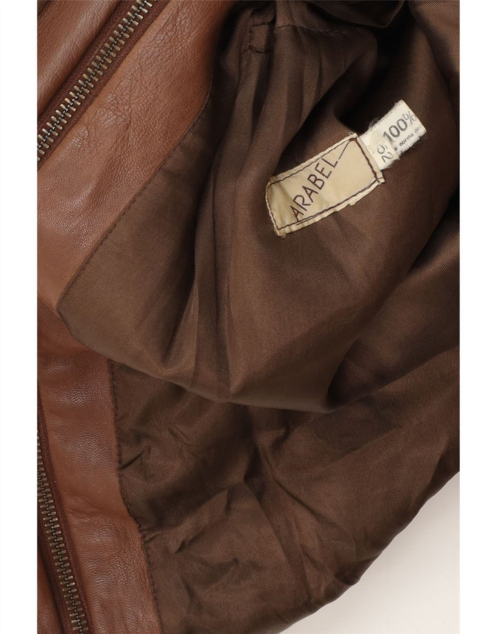 VINTAGE Womens Leather Coat IT 52 2XL Brown Leather