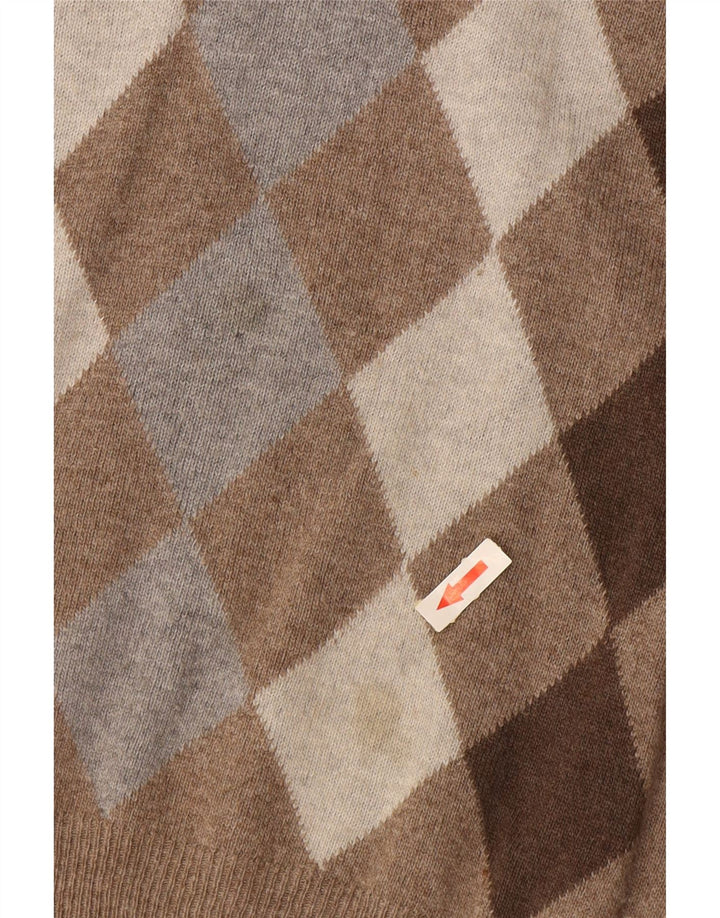 CONSENSO Muški džemper s V-izrezom Srednje smeđa Argyle/Dijamantna vuna