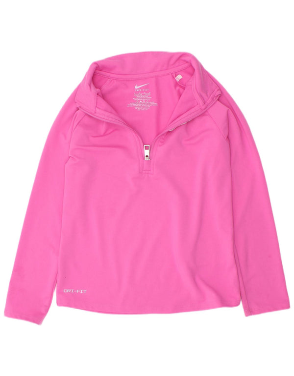 Nike Girls Dri Fit Zip Neck Pulover Top Trenirka 5-6 Years Medium Pink