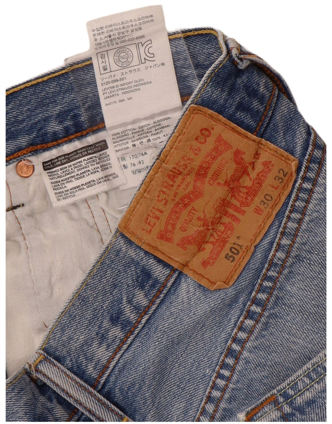 LEVI'S muške 501 ravne traperice W30 L32 plavi pamuk