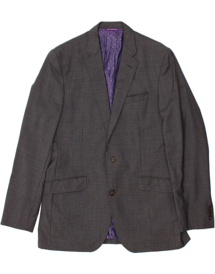 TED BAKER Mens 2 Button Blazer Jacket UK 42 XL Grey Check Wool Classic Vintage Ted Baker and Second-Hand Ted Baker from Messina Hembry 