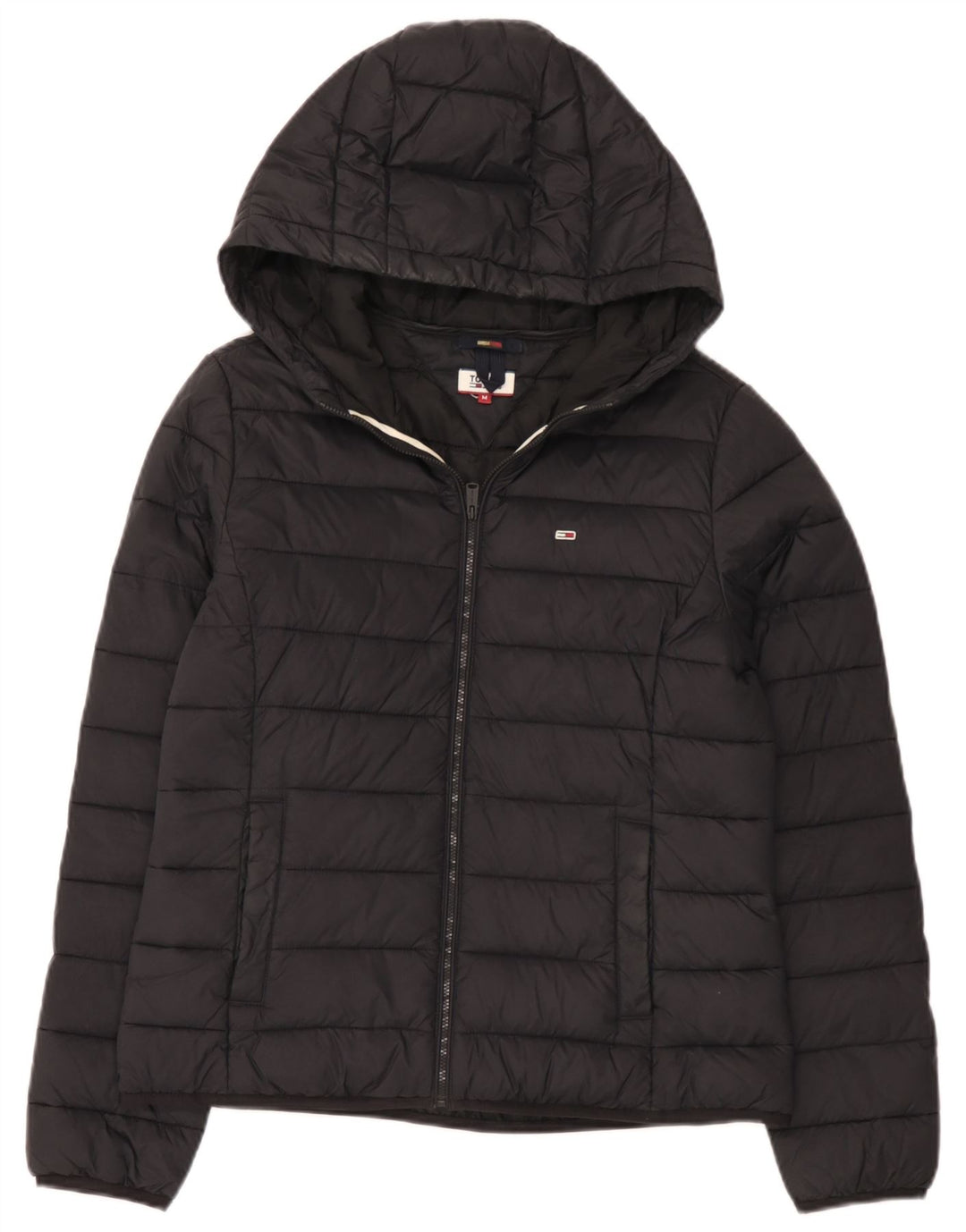 Tommy Hilfiger ženska podstavljena jakna s kapuljačom UK 14 Srednje crni poliamid