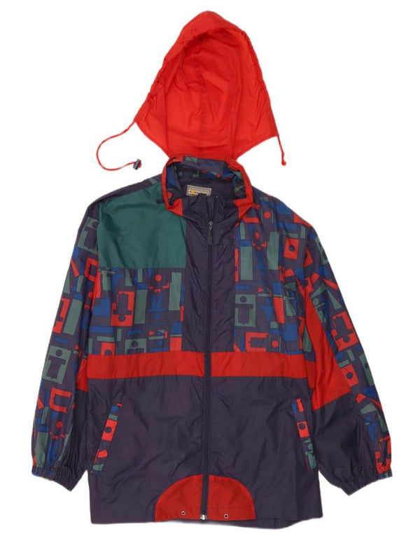 Vintage muška kišna jakna s kapuljačom UK 42 XL tamnoplavi najlon s blokovima boja