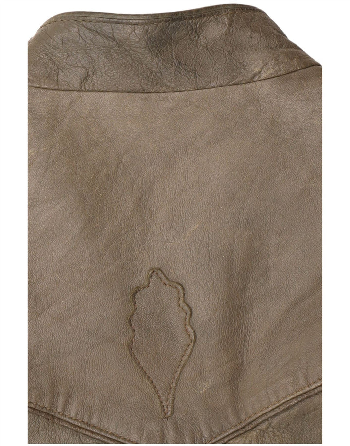 VINTAGE Womens 1 Button Leather Blazer Jacket UK 18 XL Khaki Leather Vintage Vintage and Second-Hand Vintage from Messina Hembry 