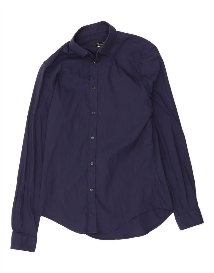 ZARA Mens Slim Fit Shirt Medium Navy Blue Cotton Vintage Zara and Second-Hand Zara from Messina Hembry 