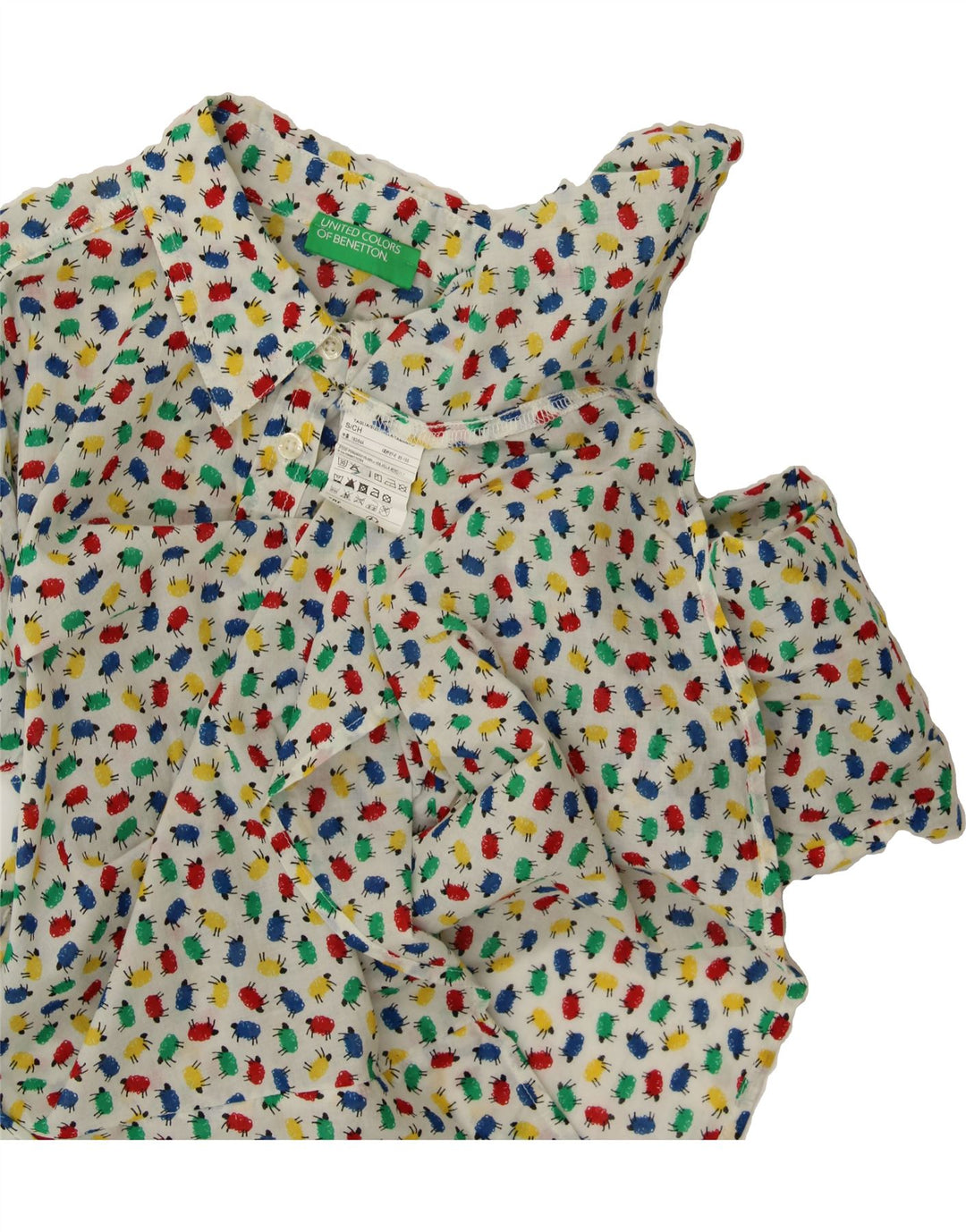 BENETTON Womens Abstract Pattern Shirt UK 10 Small Off White Cotton Vintage Benetton and Second-Hand Benetton from Messina Hembry 