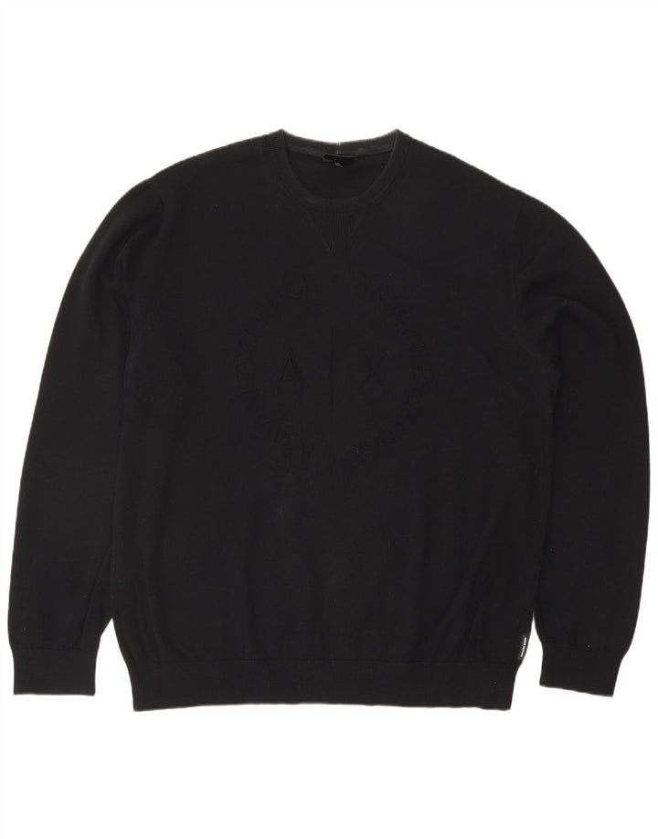 ARMANI EXCHANGE Veliki crni pamučni muški džemper s okruglim izrezom