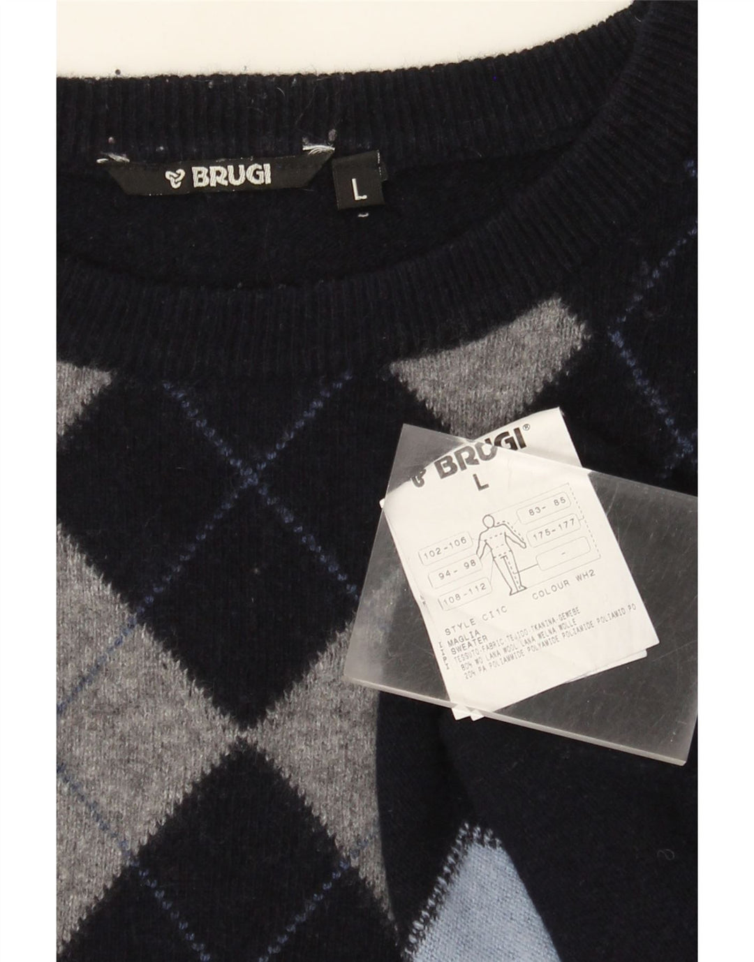 Brugi muški džemper s okruglim izrezom Veliki tamnoplavi Argyle/Diamond Wool