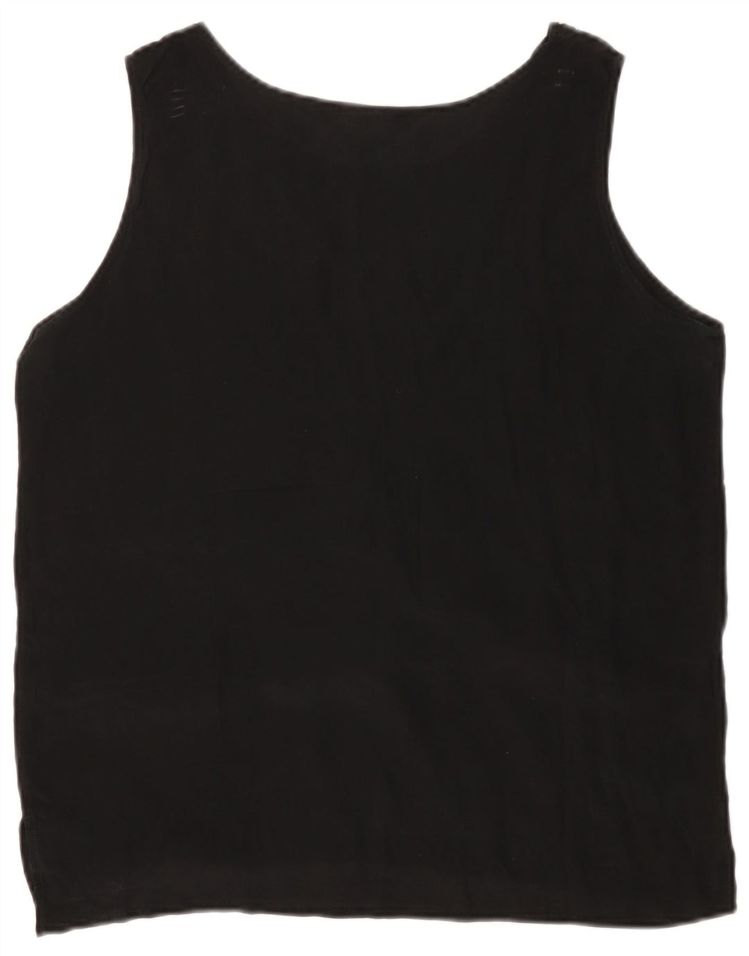 VINTAGE ženski gornji dio bluze bez rukava UK 14 Srednja crna svila