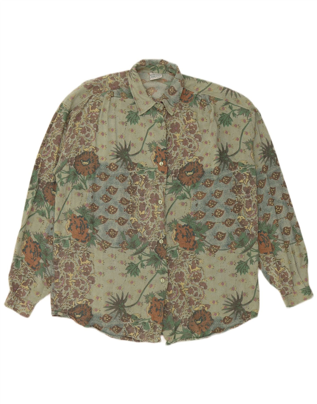 BENETTON Ženska košulja UK 18 XL Zelena cvjetna viskoza