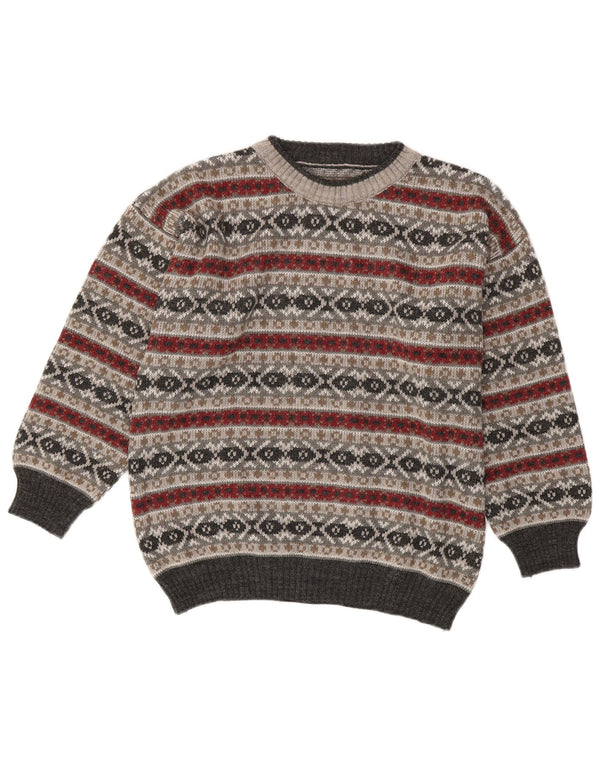 Vintage ženski džemper s okruglim izrezom UK 16 Large Grey Fair Isle