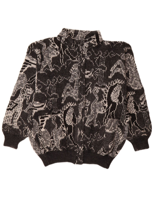 Vintage ženski kardigan pulover UK 18 XL crne geometrijske vune