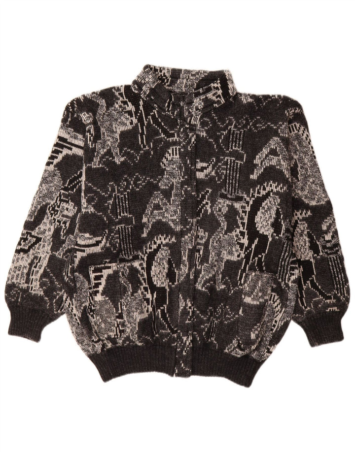 Vintage ženski kardigan pulover UK 18 XL crne geometrijske vune