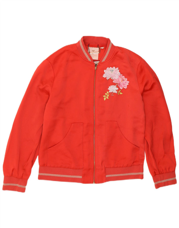 Ted Baker ženska bomber jakna UK 12 Srednje crveni cvjetni poliester